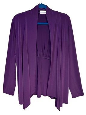 Susan Graver Purple Liquid Knit Open Front Stretch Cardigan Large